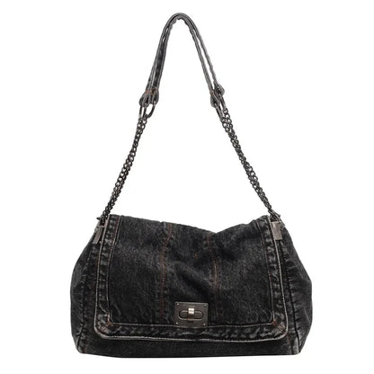Denim Chain Shoulder Bag for Women – Large Capacity Retro Hobo