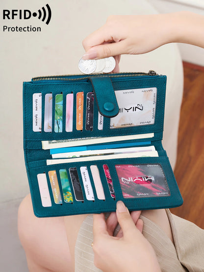 RFID Blocking Long Bifold Wallet for Women