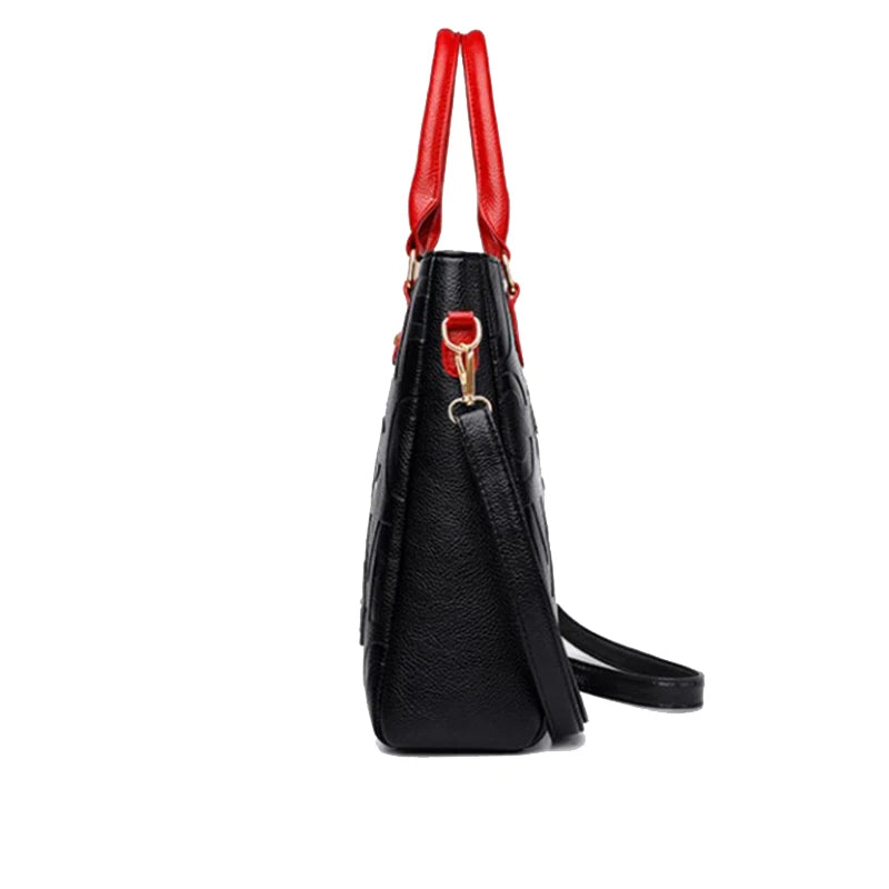 Large Capacity PU Leather Tote Bag – Women's Letter Embossed Shoulder Bag