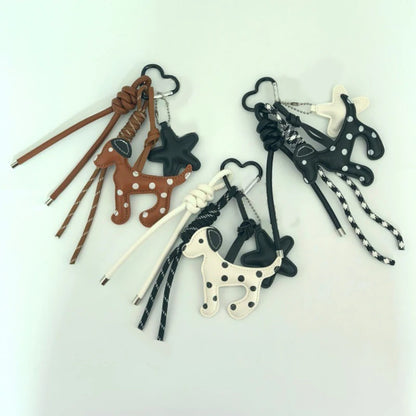 Dalmatian Leather Keychain Bag Charm with Braided Rope Tassel