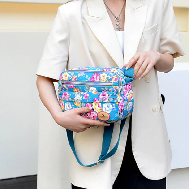 Floral Canvas Crossbody Bag for Women – Rose Print Shoulder Bag
