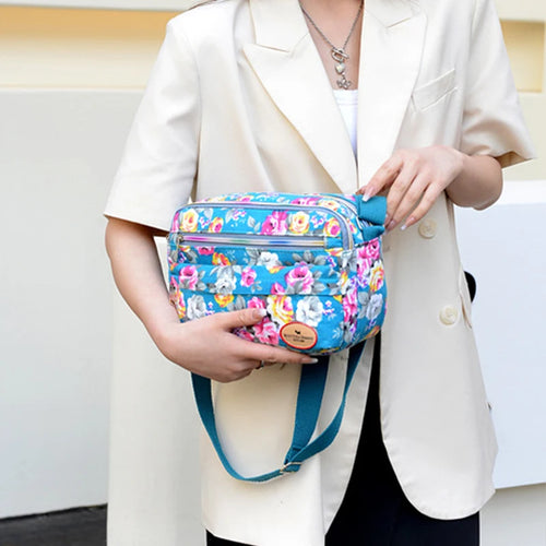 Floral Canvas Crossbody Bag for Women – Rose Print Shoulder Bag