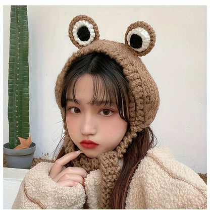 Frog Beanie Hat – Cute Knitted Winter Skull Cap for Women
