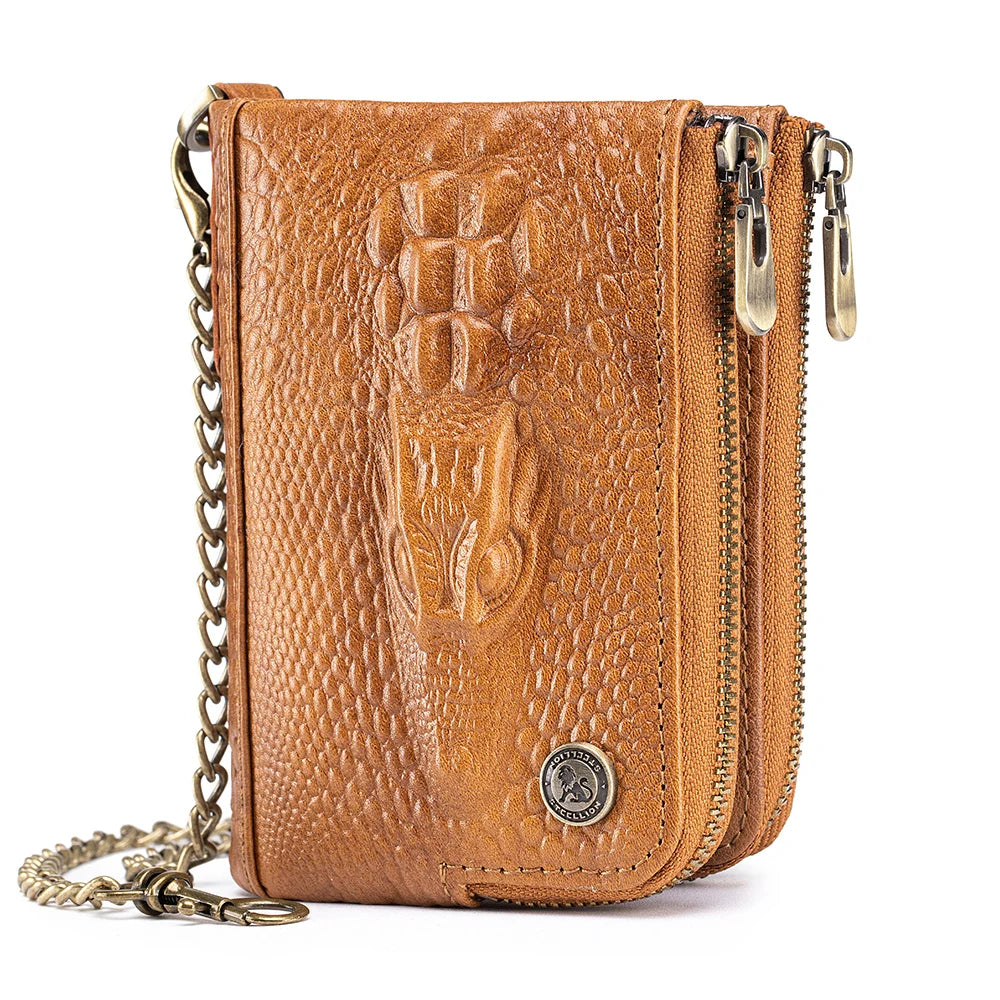Crocodile Pattern RFID Wallet with Chain – Luxury Leather Card Holder