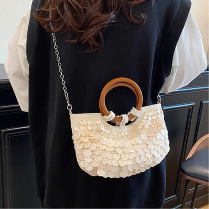 Sequin Shell Crossbody Bag – Beaded Mermaid Evening Handbag