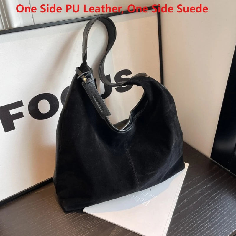 Women's Suede Hobo Shoulder Bag – Large Capacity Slouchy Handbag