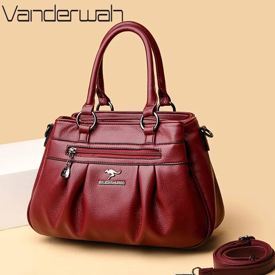 3-Layer Leather Tote Bag for Women – Large Shoulder & Crossbody Handbag