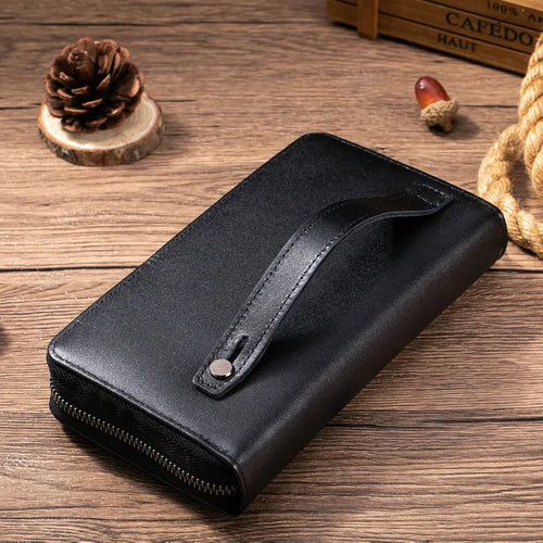 Genuine Leather Long Clutch Wallet for Men – Zip Organizer