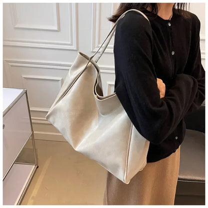 Large PU Leather Tote Bag for Women – Retro Soft Shoulder & Crossbody Bag