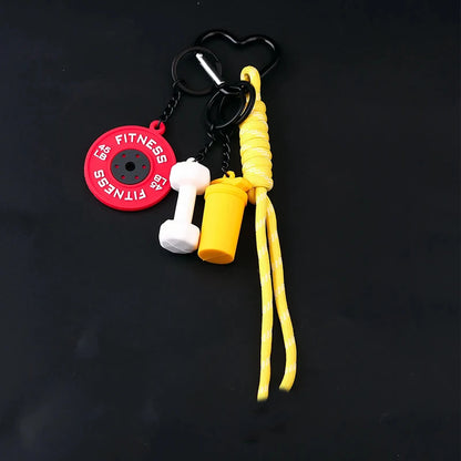 Fitness Gym Keychain Set – Mini Dumbbell, Weight Plate & Shaker Bottle Charm