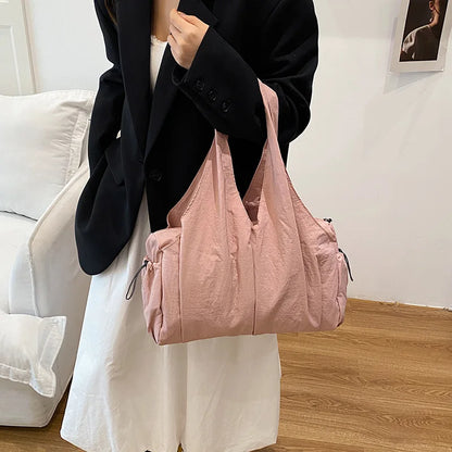 Trendy Wrinkled Fabric Top Handle Bag Comfortable Versatile Texture Shoulder Large Capacity