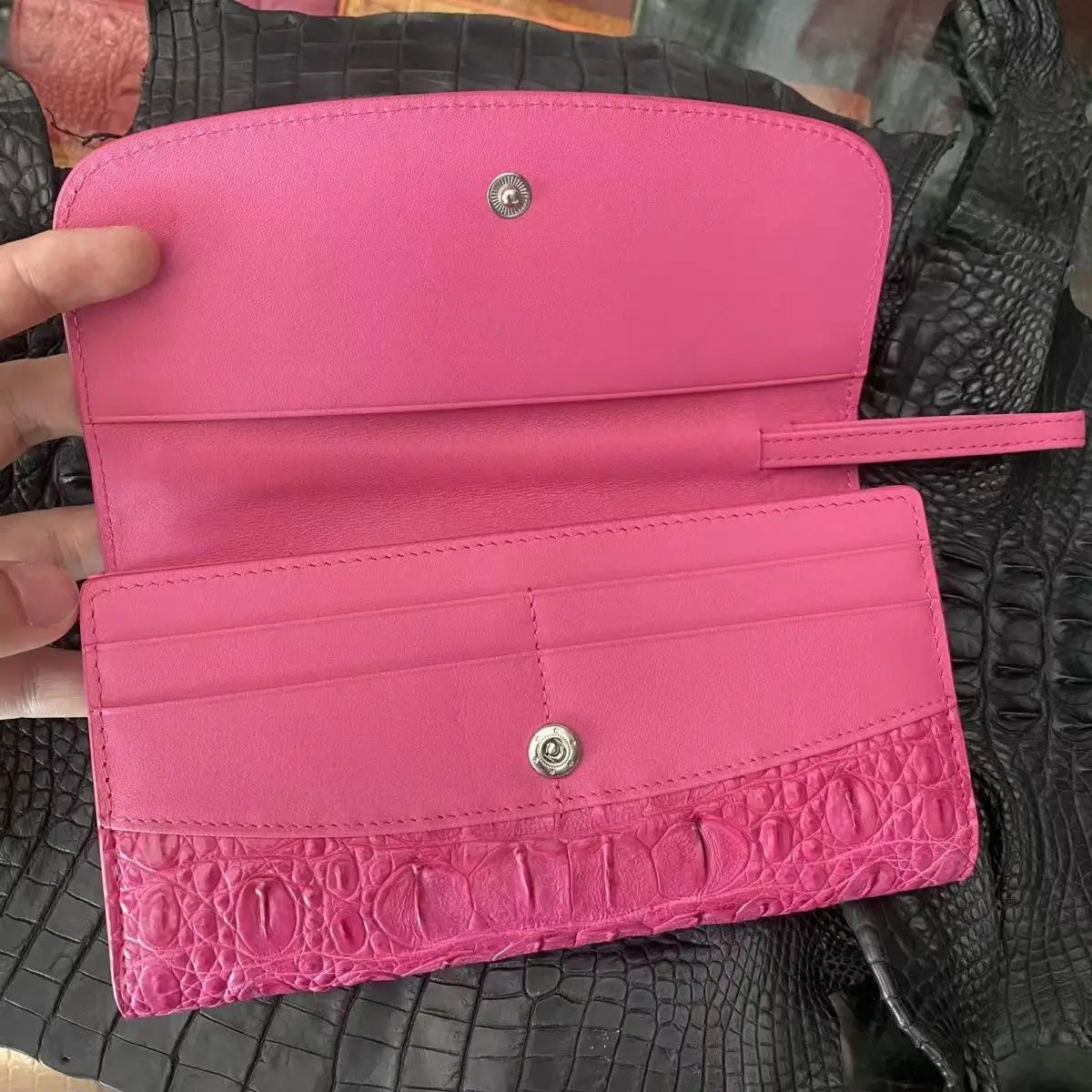 Genuine Crocodile Leather Long Wallet for Women – Large Capacity Clutch Purse