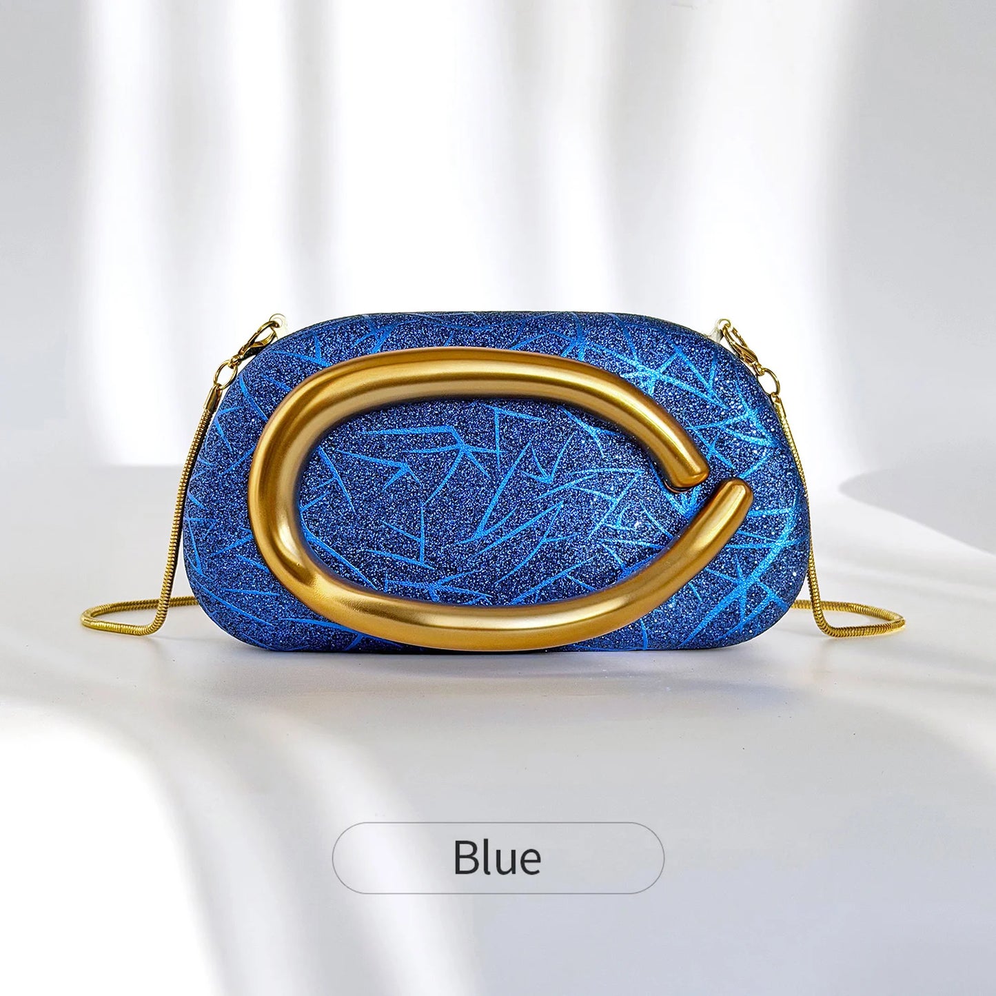 Glitter Evening Clutch Bag with Detachable Gold Chain Strap