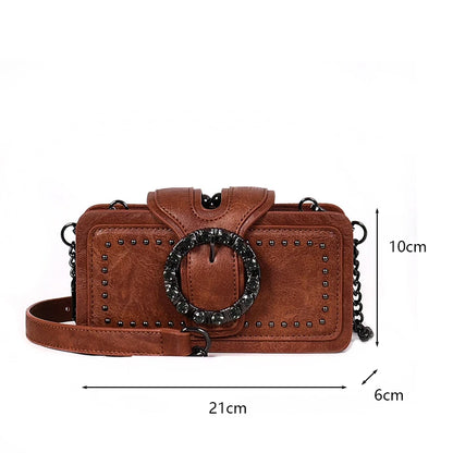 Studded Crossbody Bag – Punk Rhinestone Buckle Chain Shoulder Bag