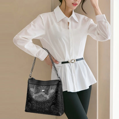 Vintage Embossed Leather Crossbody Bag for Women – Luxury Designer Shoulder Bag