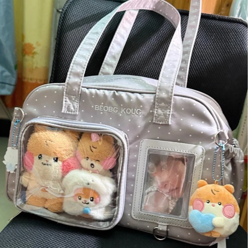 Kawaii Itabag Polka Dot Crossbody Bag with Clear Pin Display Window
