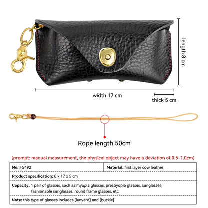 Genuine Leather Sunglasses Case with Snap Closure
