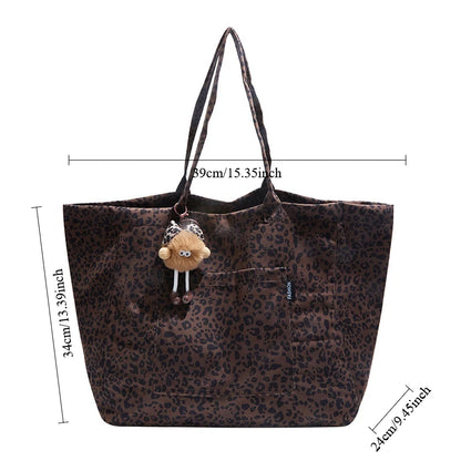 Leopard Print Canvas Tote Bag – Large Capacity Shoulder Handbag for Women