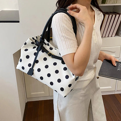 Polka Dot Tote Bag with Belt Strap – Korean Style Commuter Bag