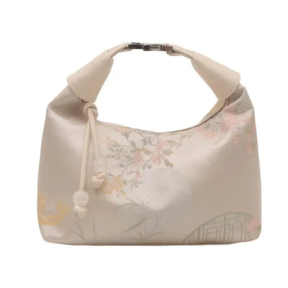 Embroidered Bucket Bag Women's Pearl Crossbody Handbag