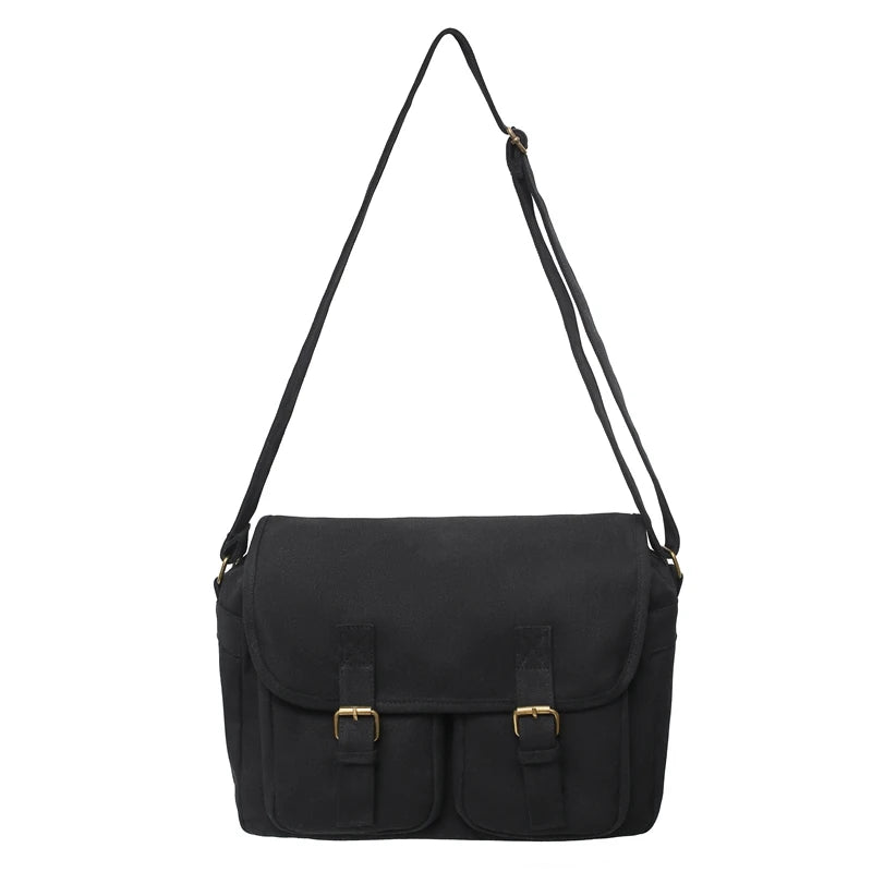 Canvas Flap Messenger Bag – Multi-Pocket Crossbody