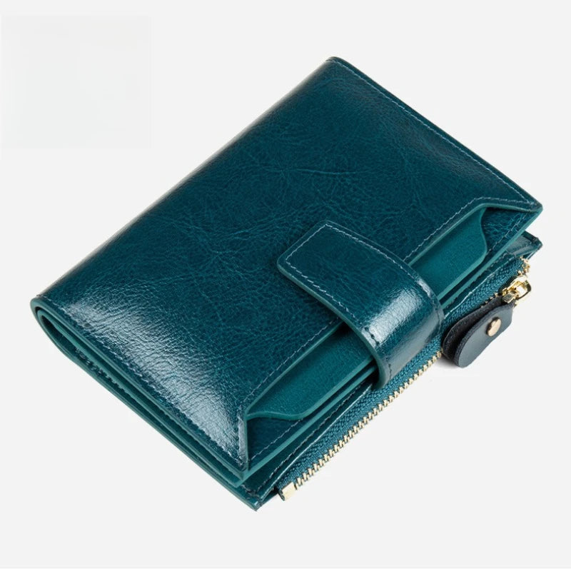 RFID Blocking Genuine Leather Women's Wallet – Zip Coin & Multi-Card Organizer