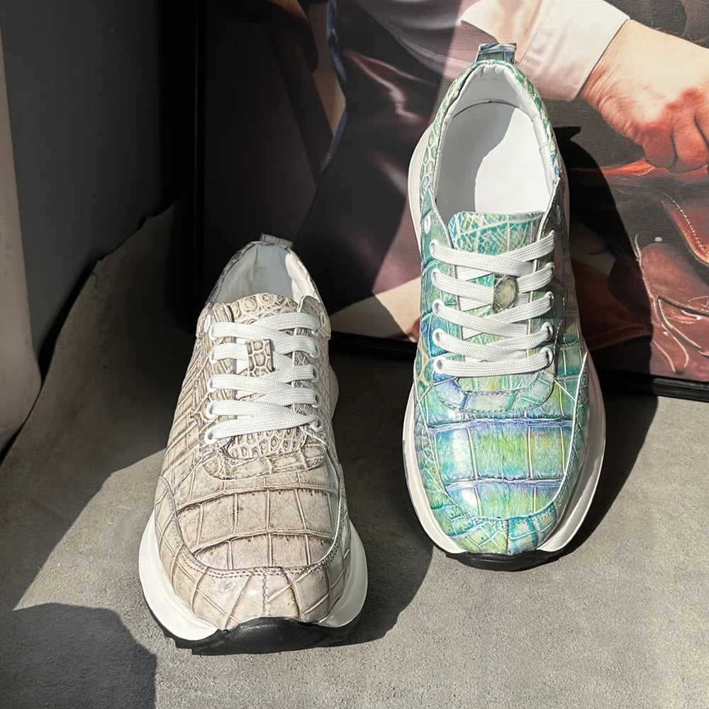Crocodile Leather Hand-Painted Aurora Sneakers for Men