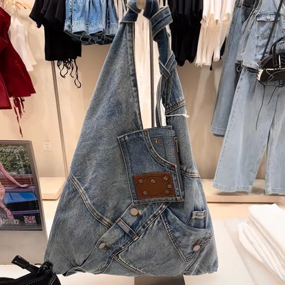 Washed Denim Women Handbags Y2k Chian Shoulder Bags Female Simple Large Capacity Student Ladies Big