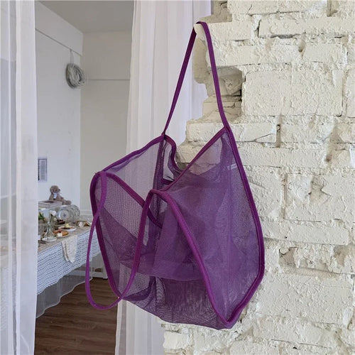 Mesh Tote Bag – Large Capacity Shoulder Bag for Beach, Travel & School