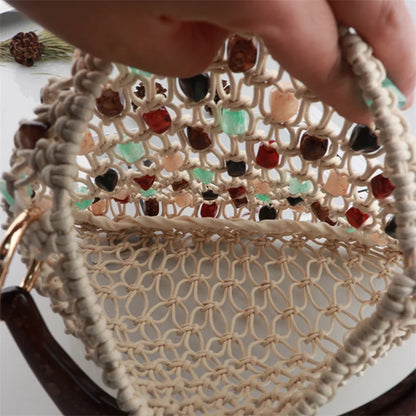 Hand-Woven Beaded Hollow Handbag – Luxury Boho Beach Bag for Women