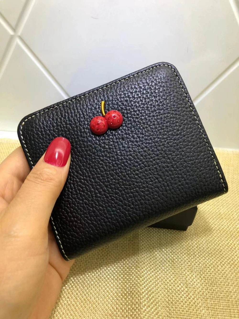 Women's Slim Genuine Leather Wallet – Sweet Cherry Rivet Card Holder