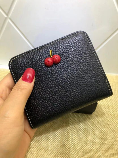 Women's Slim Genuine Leather Wallet – Sweet Cherry Rivet Card Holder