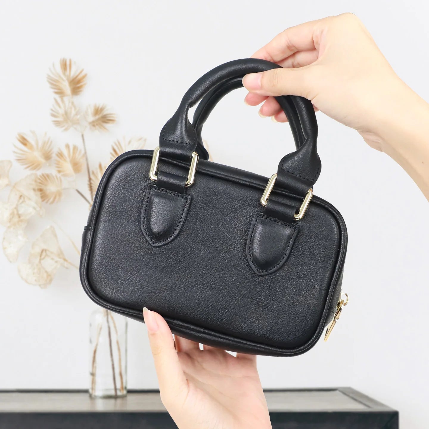 Genuine Leather Mini Boston Bag – Women's Crossbody Tote