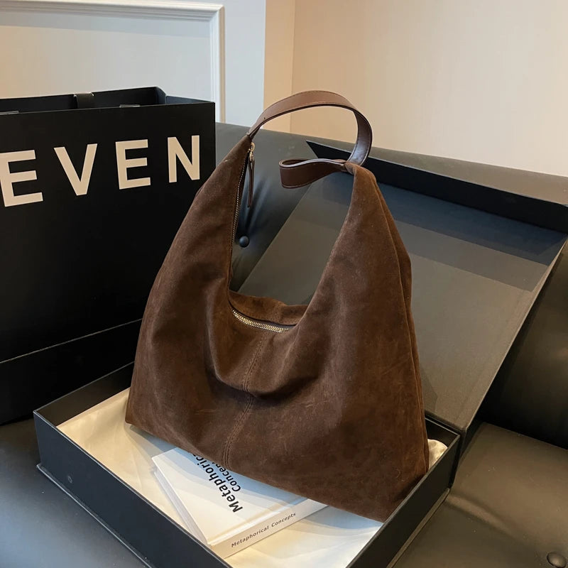 Suede Leather Hobo Shoulder Bag for Women