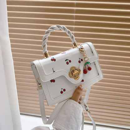 Cherry Print Crossbody Bag with Top Handle & Shoulder Strap