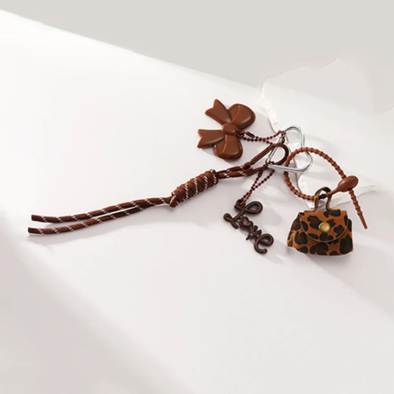 Cute Charm Keychain Set – Heart Clasp, Tassel & Pendant