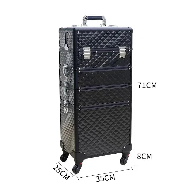 Professional Rolling Makeup Trolley Case 4-Layer with Wheels