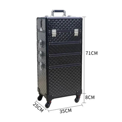 Professional Rolling Makeup Trolley Case 4-Layer with Wheels
