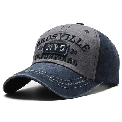 Distressed Washed Cotton Baseball Cap – Letter Embroidery Dome Hat