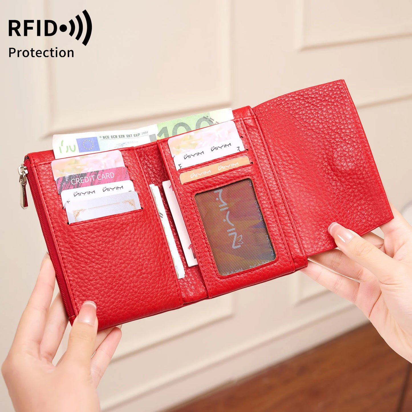 RFID Women's Tri-Fold Wallet Large Capacity Multi-Card Clutch