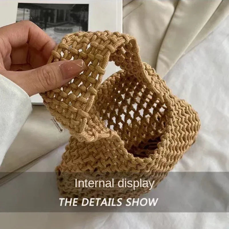 Crochet Tote Bag – Handwoven Hollow Knit Beach Shoulder Bag for Women