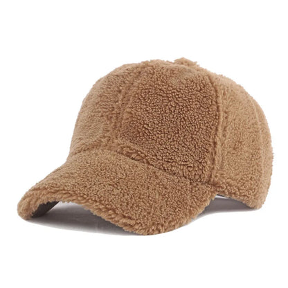 Fluffy Lamb Wool Baseball Cap – Warm Winter Hat