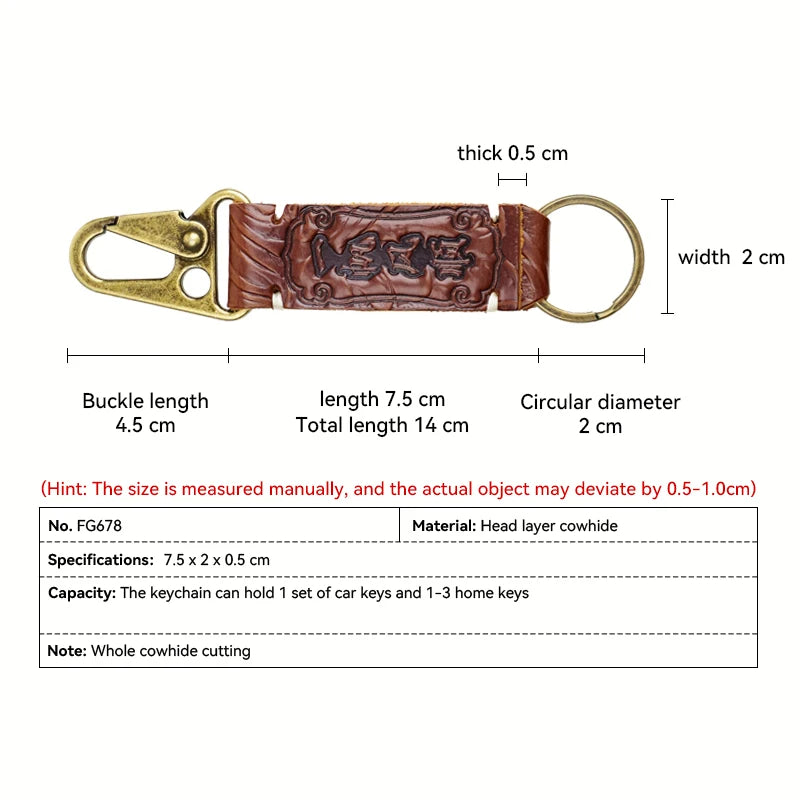 Genuine Leather Car Keychain – Handmade Embossed Key Ring