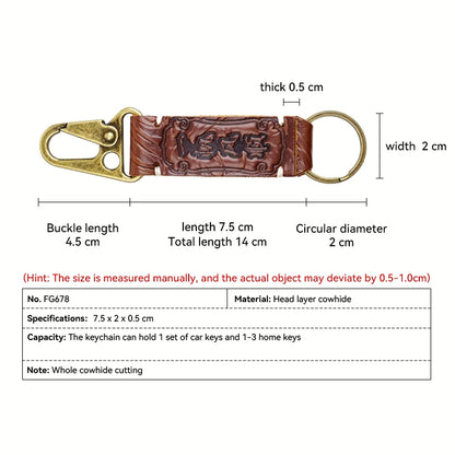 Genuine Leather Car Keychain – Handmade Embossed Key Ring