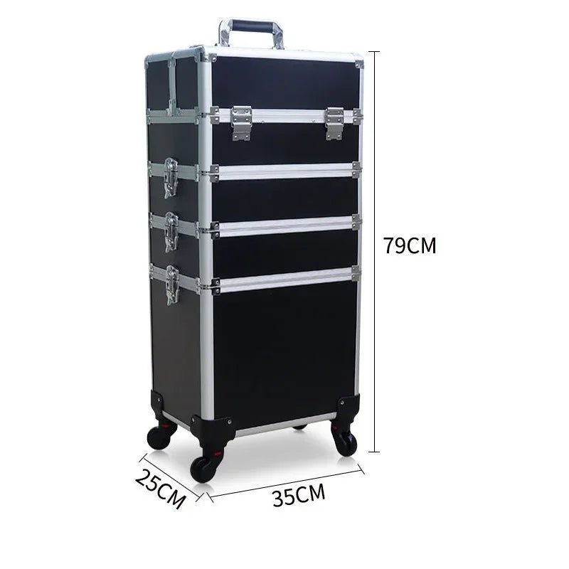 Professional Rolling Makeup Trolley Case 4-Layer with Wheels