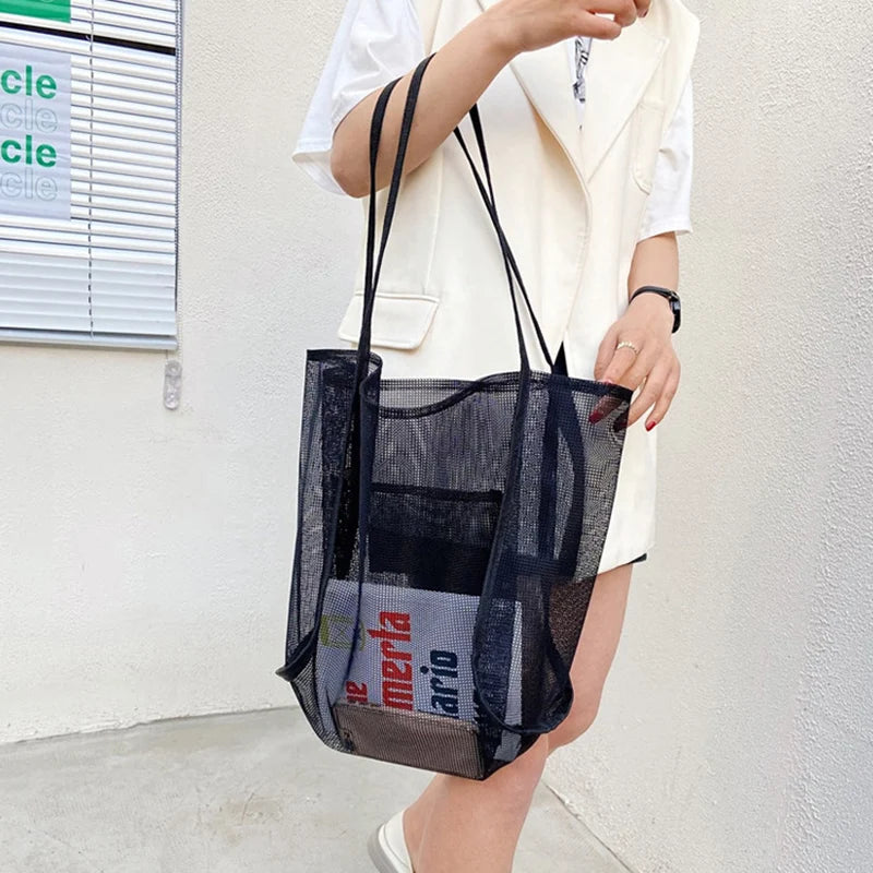 Mesh Handbag Tote – Large Capacity Shoulder Bag for Women