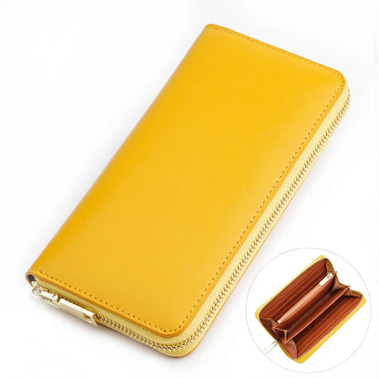 Women's Waxed Cowhide Long Zip-Around Clutch Wallet