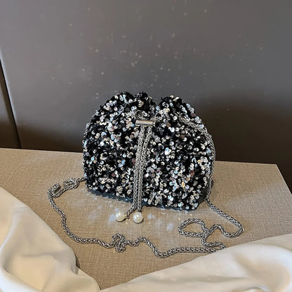 Sequin Bucket Bag Women Crossbody Chain Shoulder Bag