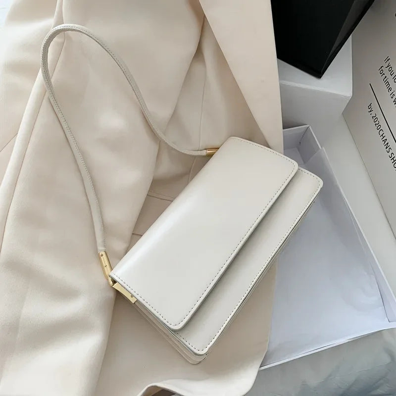 PU Leather Baguette Shoulder Bag – Minimalist Underarm Handbag