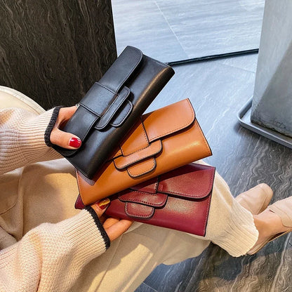 Women's Long Leather Wallet – Vintage Trifold Clutch Purse with Phone Pocket